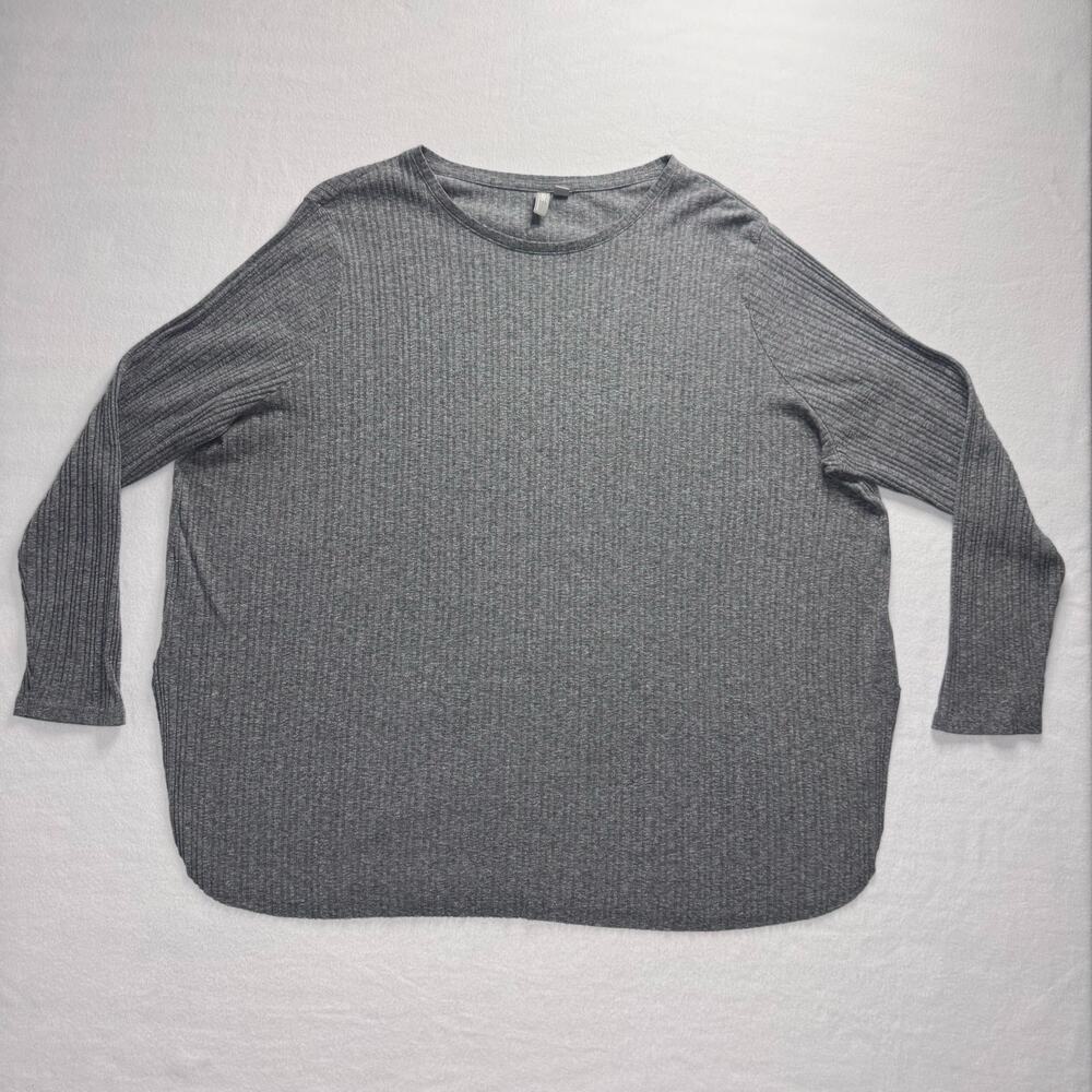 Casual Gray Curvy Woman Ribbed Blouse